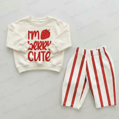 I'M BERRY CUTE Baby Toddler Red Striped Pants 2-piece Set - Beige&Red - 2-3T - image 1