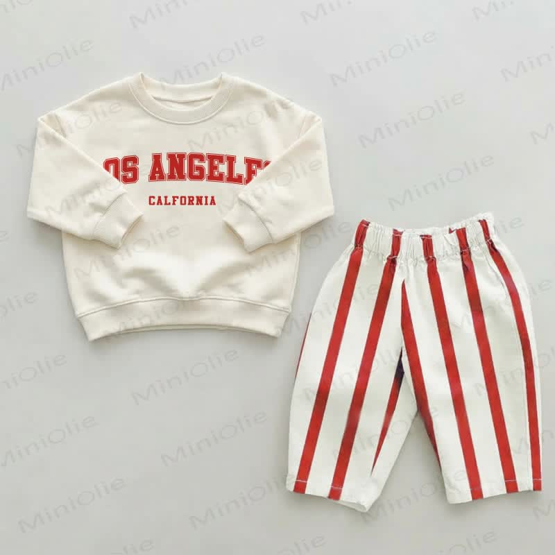 LOS ANGELES CALIFORNIA Baby Toddler Red Striped Pants 2-piece Set - Beige&Red - 2-3T - image 1