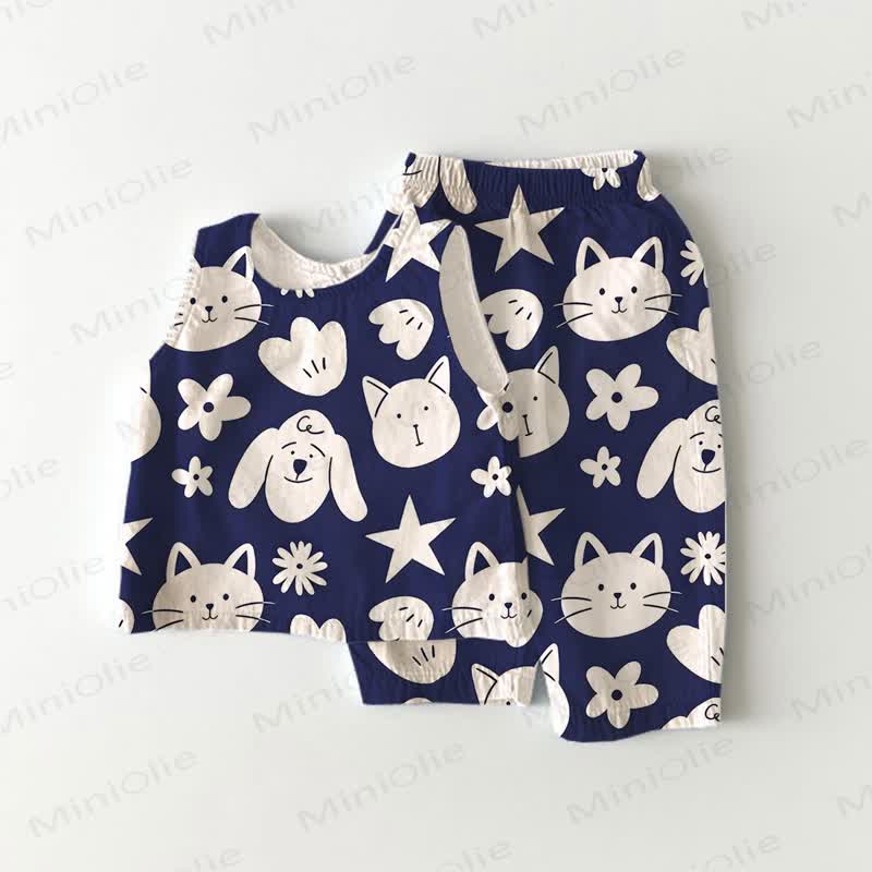 Baby Toddler Puppy Flower Sleeveless 2-piece Set - Dark Blue - 5-7T - image 1
