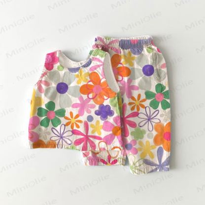 Baby Toddler Colorful Flower Sleeveless 2-piece Set - White - 5-7T - image 1