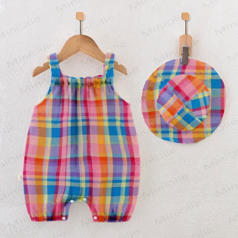 Baby Colorful Plaid Romper with Hat - Colorful - 18-24M - image 1