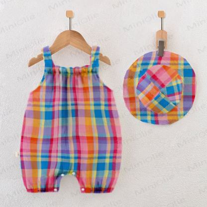 Baby Colorful Plaid Romper with Hat - Colorful - 18-24M - image 1