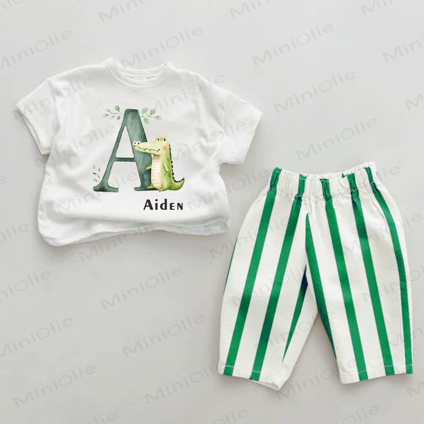 Personalized Safari Letter Baby Green Striped Set with Name Customization - image 1