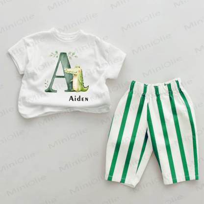 Personalized Safari Letter Baby Green Striped Set with Name Customization - image 1