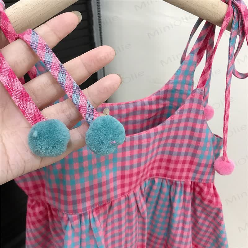 Toddler Kid Red Plaid Pompom Dress - image 3