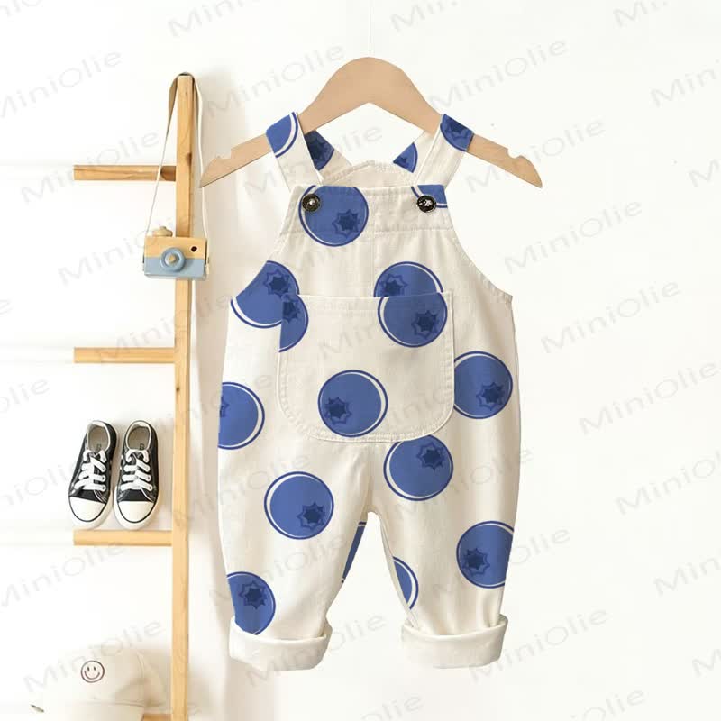 Baby Toddler White Blueberry Overalls  - White&Blue - 3-5T - image 1