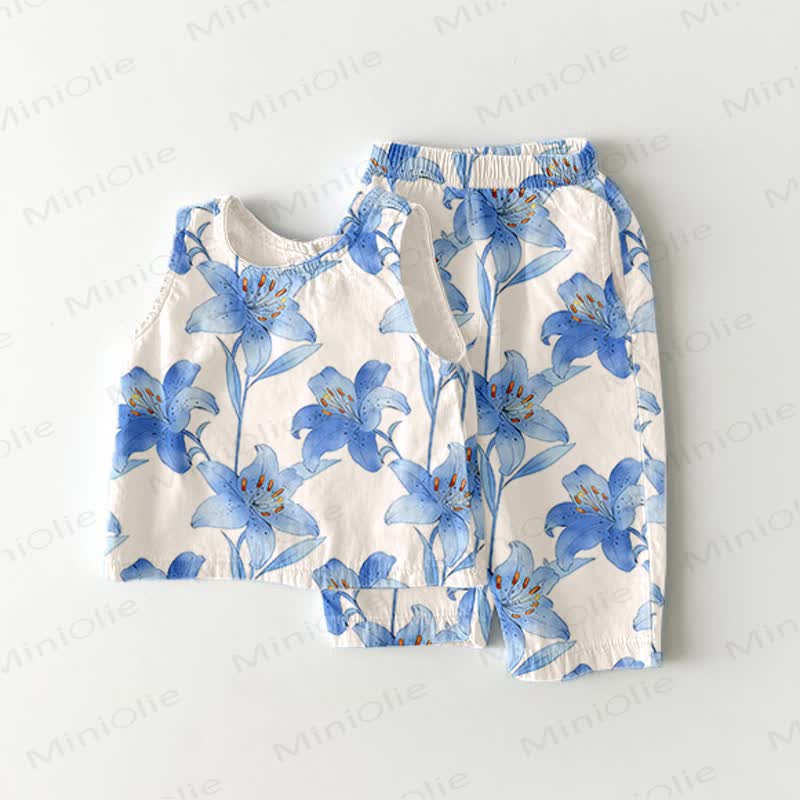 Baby Toddler Blue Floral 2-piece Sleeveless Set - White&Blue - 5-7T - image 1