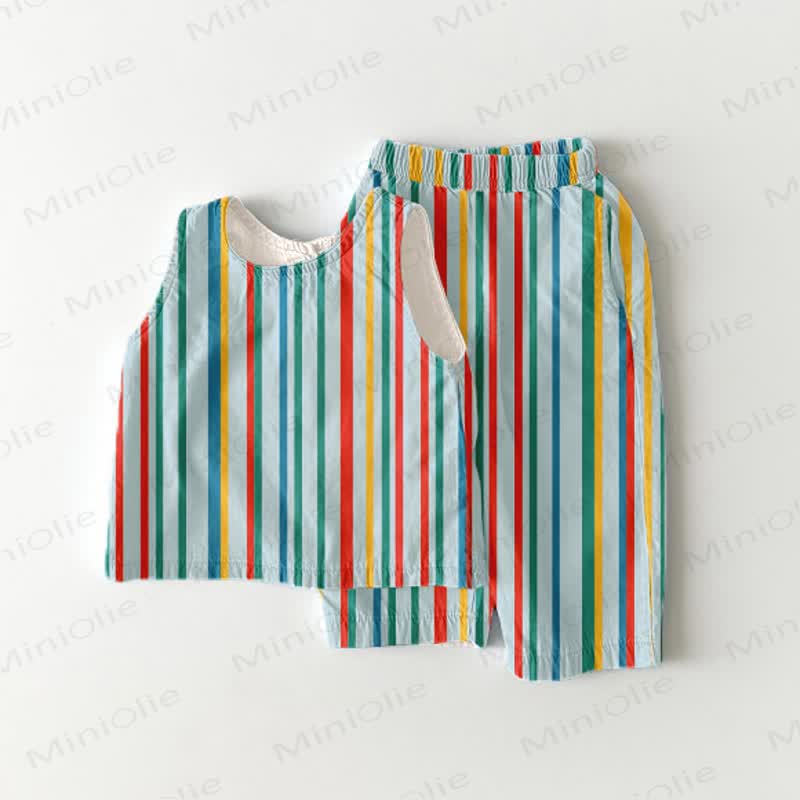 Baby Toddler Multicolor Vertical Striped 2-piece Sleeveless Set - Multicolor - 5-7T - image 1