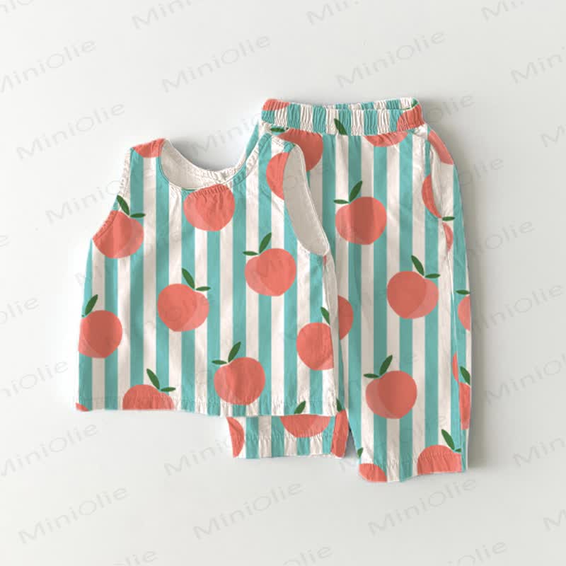 Baby Toddler Peach Vertical Striped 2-piece Sleeveless Set - Green - 5-7T - image 1