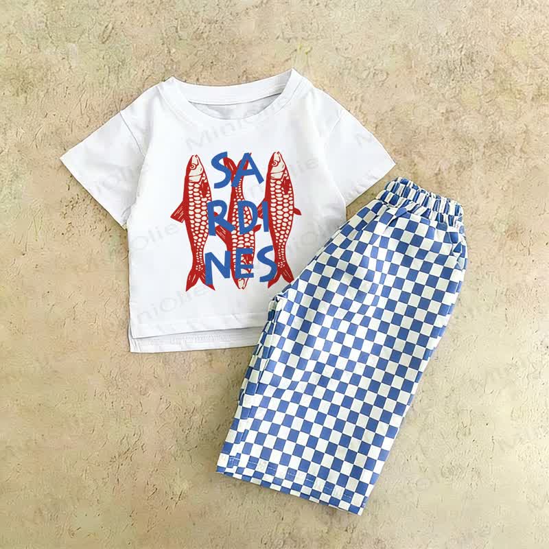 SARDINES Baby Toddler White&Blue Plaid 2-Piece Set - White&Blue - 2-3T - image 1