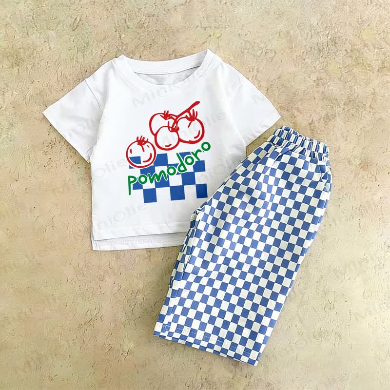 POMODORO Baby Toddler White&Blue Plaid Vegetable 2-Piece Set - White&Blue - 2-3T - image 1