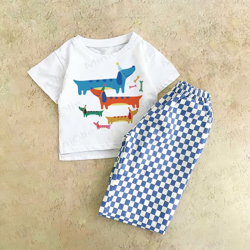 Baby Toddler White&Blue Plaid Doggy 2-Piece Set - White&Blue - 2-3T - image 1