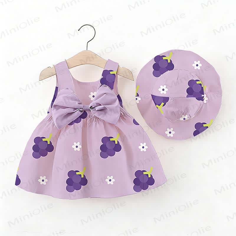 Baby Girl Grape & Floral Bow Dress with Hat - Purple - 2-3T - image 1