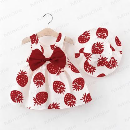 Baby Girl Strawberry Bow Dress with Hat - White - 2-3T - image 1