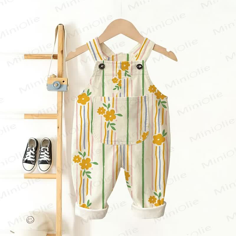 Baby Toddler Floral Striped Overalls  - Beige - 3-5T - image 1