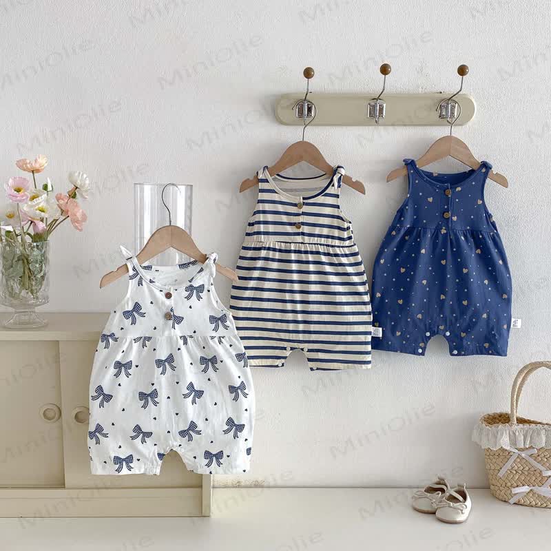 Baby Breathable Soft Cotton Blend Tie Strap Summer Romper - image 1