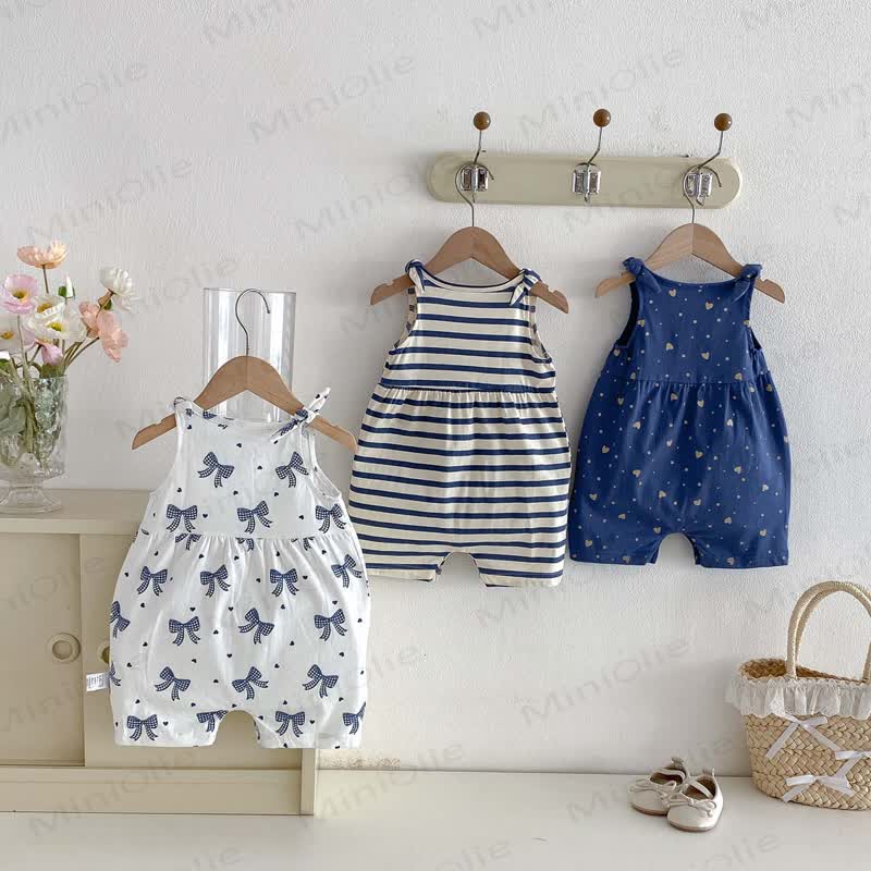 Baby Breathable Soft Cotton Blend Tie Strap Summer Romper - image 2