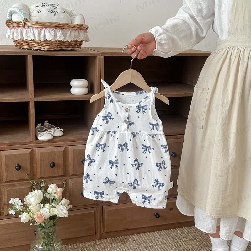 Baby Breathable Soft Cotton Blend Tie Strap Summer Romper - image 8