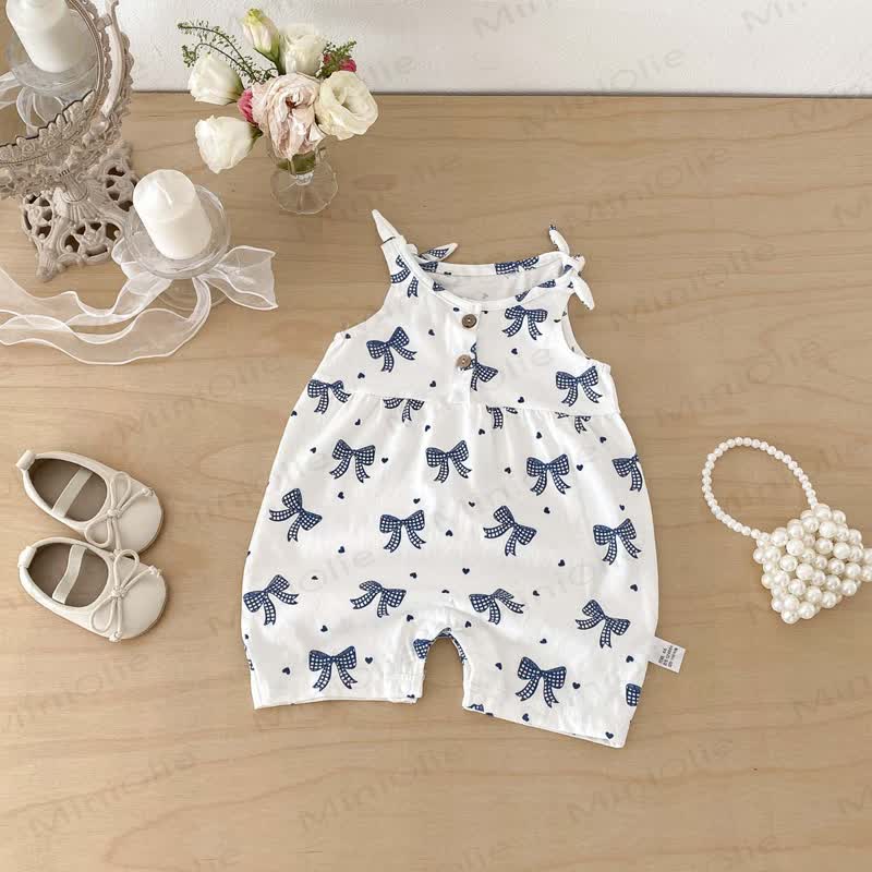 Baby Breathable Soft Cotton Blend Tie Strap Summer Romper - image 10