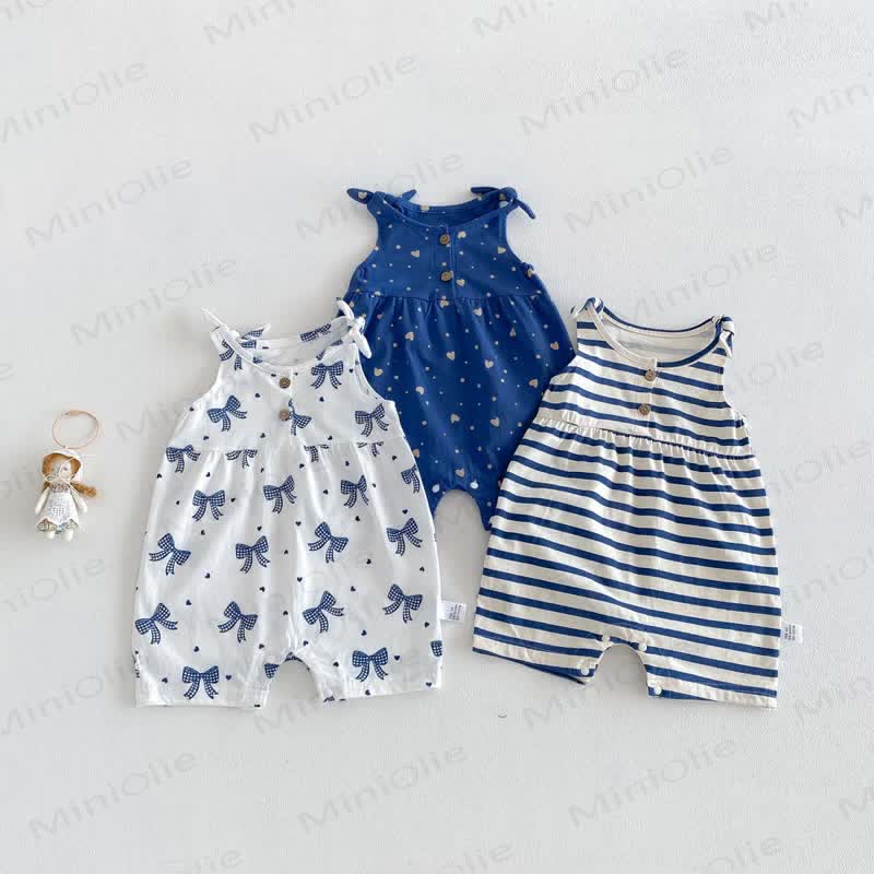 Baby Breathable Soft Cotton Blend Tie Strap Summer Romper - image 17