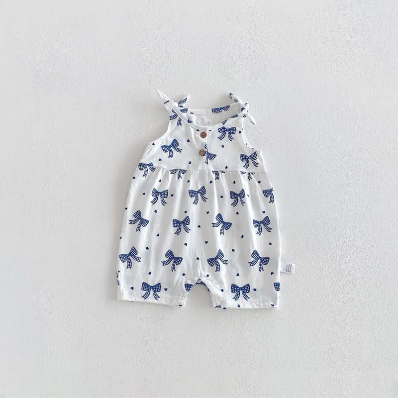Baby Breathable Soft Cotton Blend Tie Strap Summer Romper - image 19