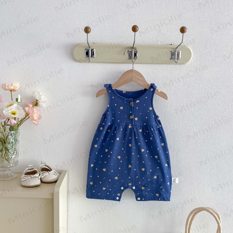 Baby Breathable Soft Cotton Blend Tie Strap Summer Romper - Blue Heart - 18-24M - image 4