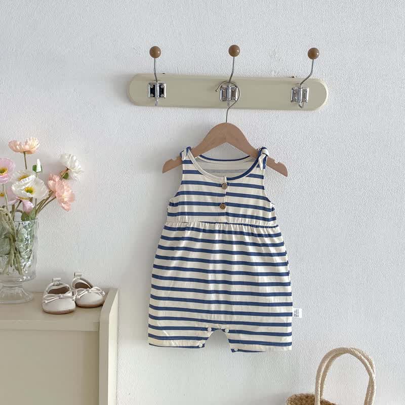 Baby Breathable Soft Cotton Blend Tie Strap Summer Romper - Stripes - 18-24M - image 5