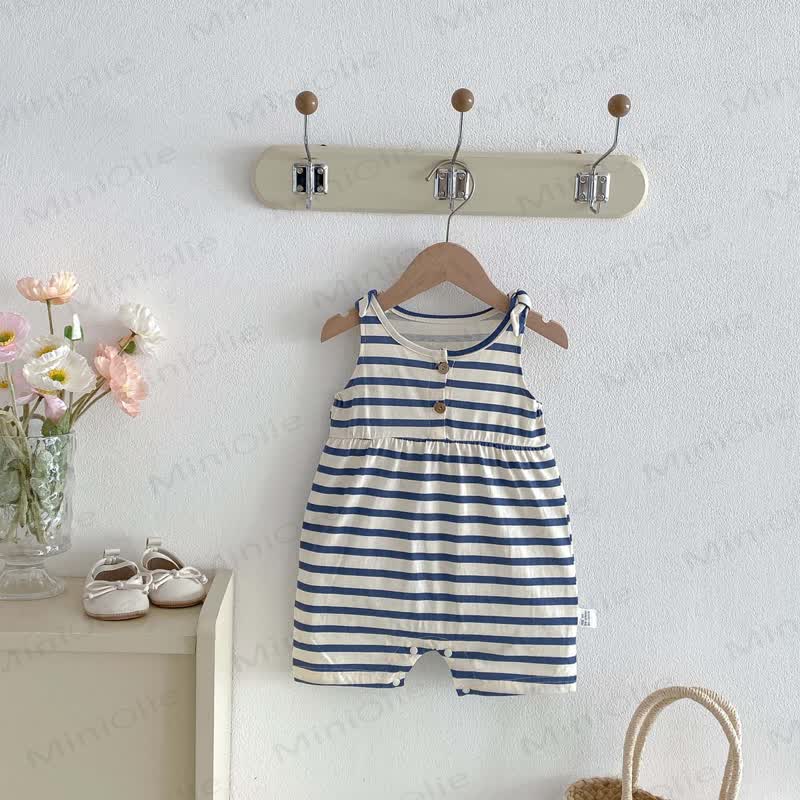 Baby Breathable Soft Cotton Blend Tie Strap Summer Romper - Stripes - 18-24M - image 5