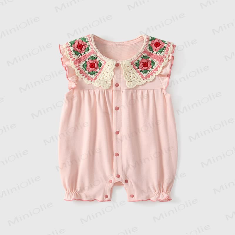Baby Pink Crochet Collar Floral Romper - image 3