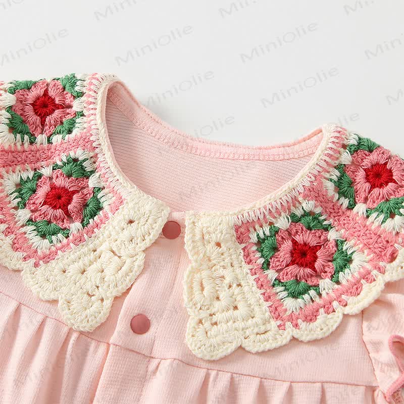 Baby Pink Crochet Collar Floral Romper - image 4