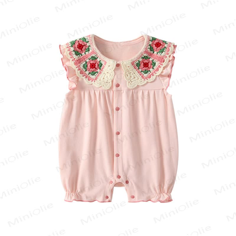 Baby Pink Crochet Collar Floral Romper - image 5
