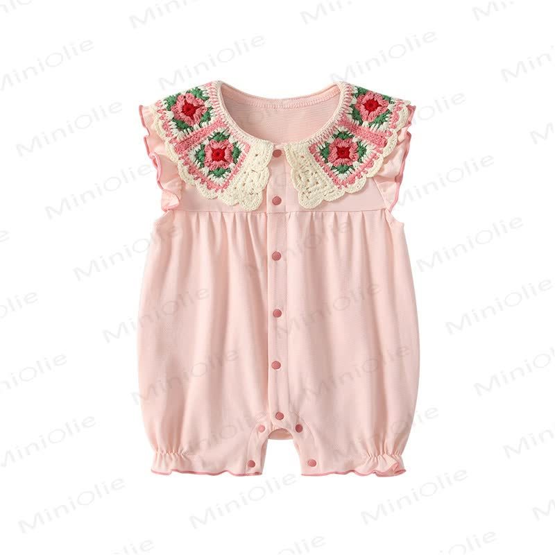Baby Pink Crochet Collar Floral Romper - image 5