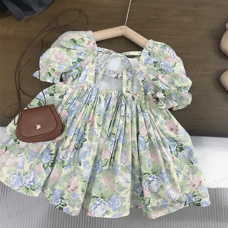 Toddler Girls Floral Tie-Waist Dress - Green - 8-9T - image 1