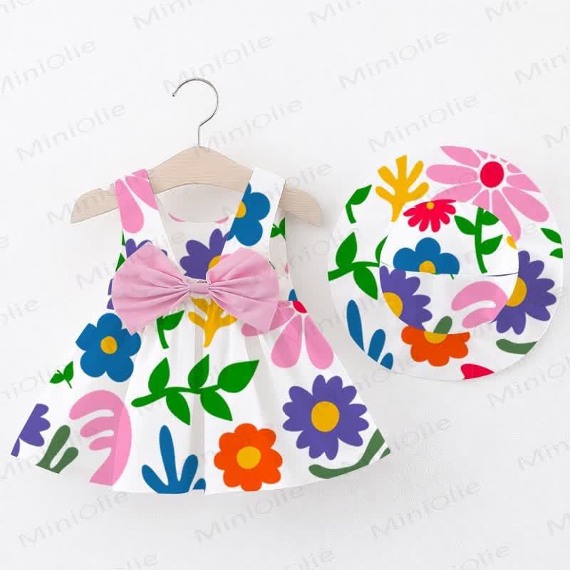 Baby Colorful Spring Flowers Dress with Hat - White - 2-3T - image 1