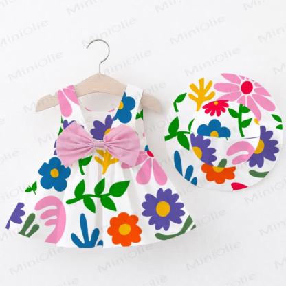 Baby Colorful Spring Flowers Dress with Hat - White - 2-3T - image 1
