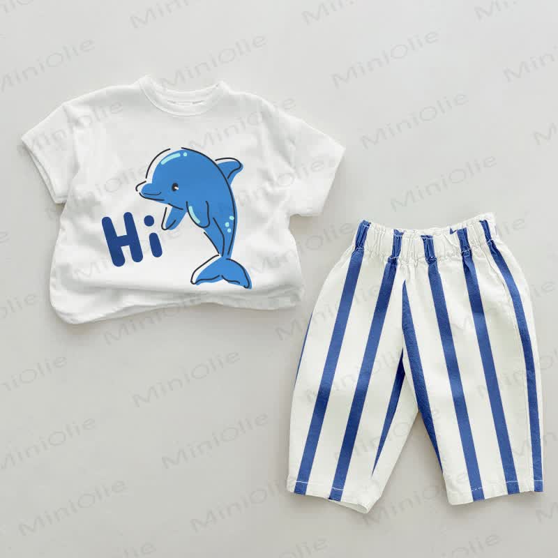 HI Baby Dolphin Blue Vertical Striped 2-piece Set - White&Blue - 2-3T - image 1