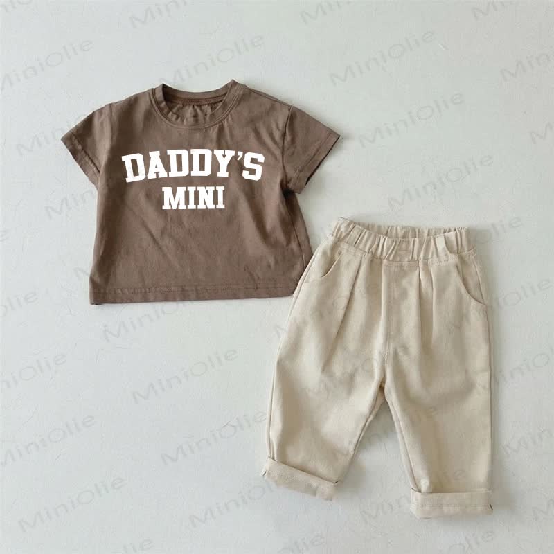 DADDY'S MINI Baby Brown T-shirt and Beige Pants 2-piece Set - Brown - 2-3T - image 1