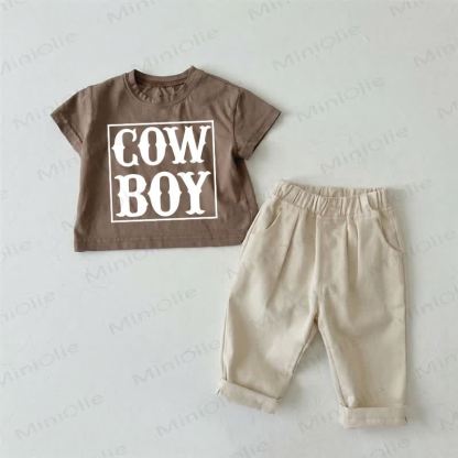 COWBOY Baby Brown T-shirt and Beige Pants 2-piece Set - Brown - 2-3T - image 1