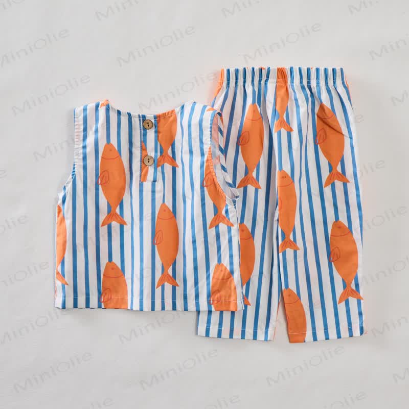 Baby Toddler Fish Striped Sleeveless 2-piece Set - image 2