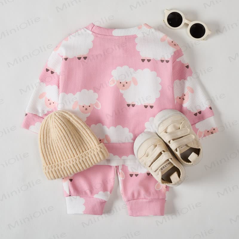 Baby Toddler Girl Sheep Pink Sweatshirt 2-piece Set - Pink - 3-5T - image 1
