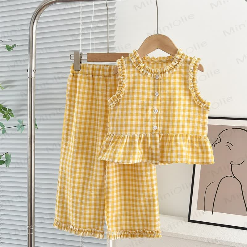 Toddler Girls Sleeveless Vest and Pants 2-piece Set - Yellow - 7Y - image 1