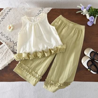 Toddler Girls Ruffled Top and Wide-Leg Pants Set - Yellow - 7Y - image 1