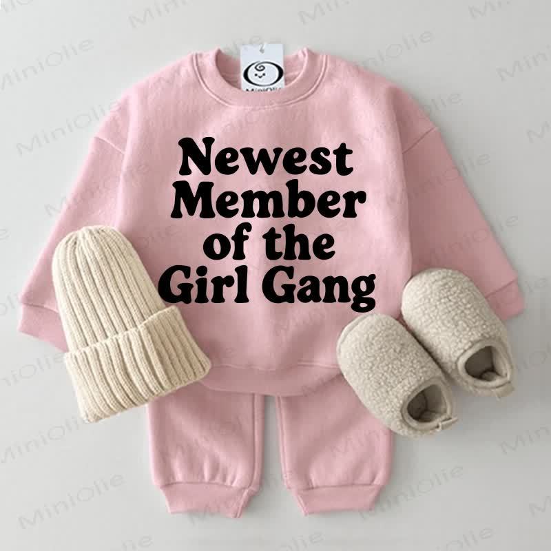 NEWEST MEMBER OF THE GIRL GANG Baby Sweatshirt 2-piece Set - Pink - 2-3T - image 2