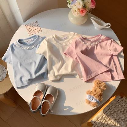 Toddler Girl Lace Collar Short Sleeve T-shirt - image 2