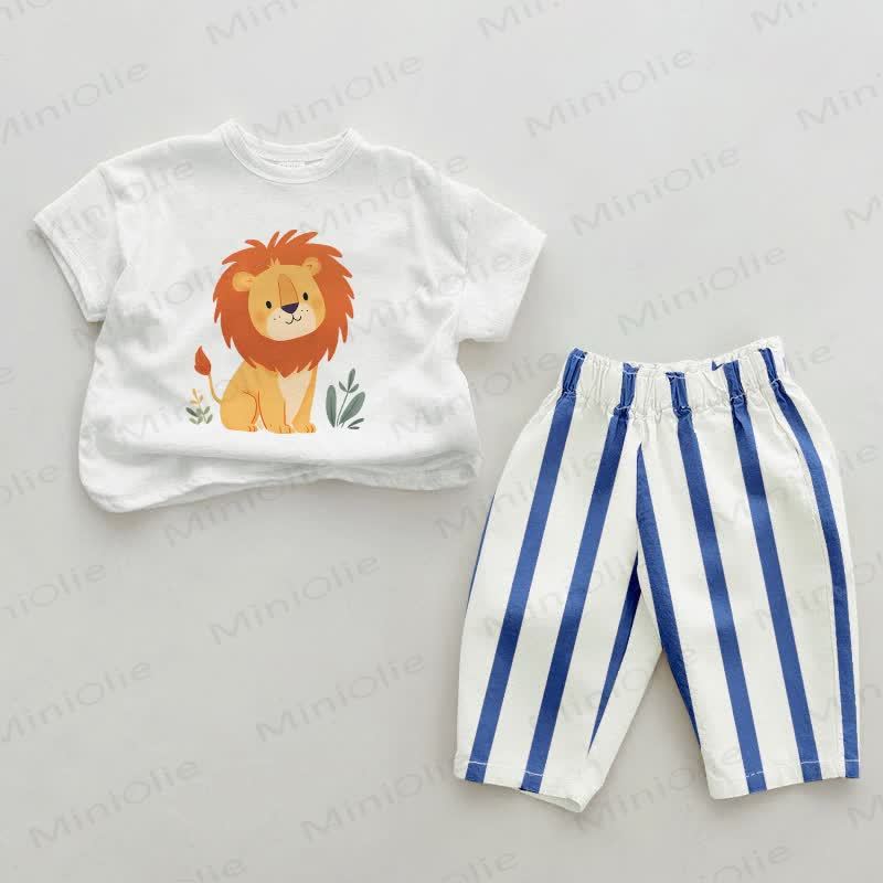 Lion Baby Blue Striped 2-piece Set - Blue&White - 2-3T - image 1