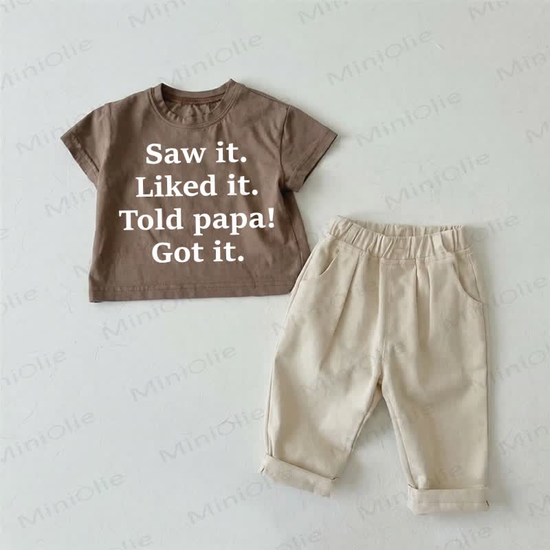 SAW IT. LIKED IT. TOLD PAPA! GOT IT. Baby Brown T-shirt and Beige Pants 2-piece Set - Brown - 2-3T - image 1
