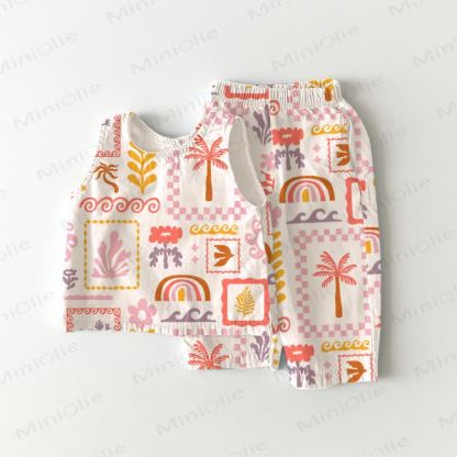 Baby Toddler Tree Rainbow Flowers Sleeveless 2-piece Set - White - 5-7T - image 1