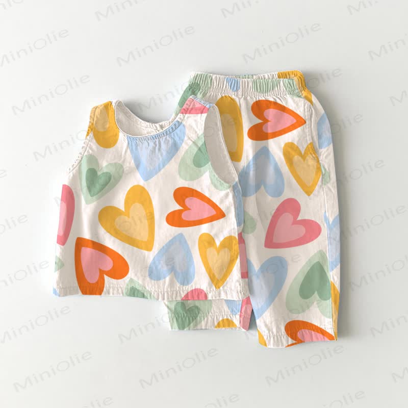 Baby Toddler Colorful Heart Sleeveless 2-piece Set - White - 5-7T - image 1