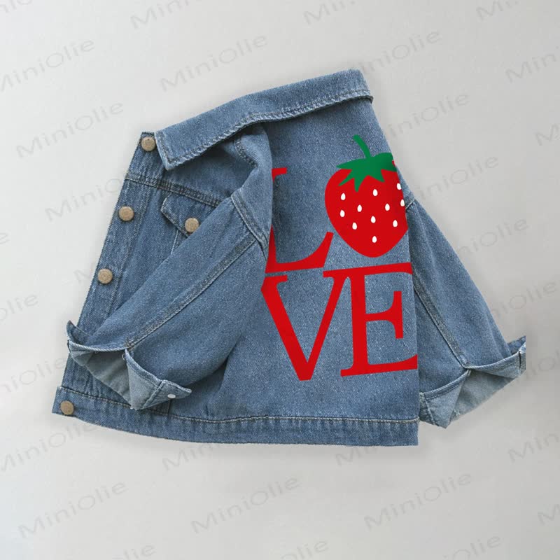 LOVE Toddler Kid Girls Strawberry Denim Jacket - Blue - 10-11T - image 1