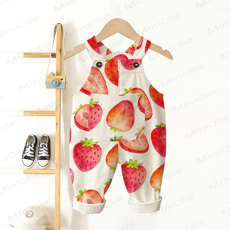 Baby Toddler Strawberry Print Overalls  - White - 3-5T - image 1